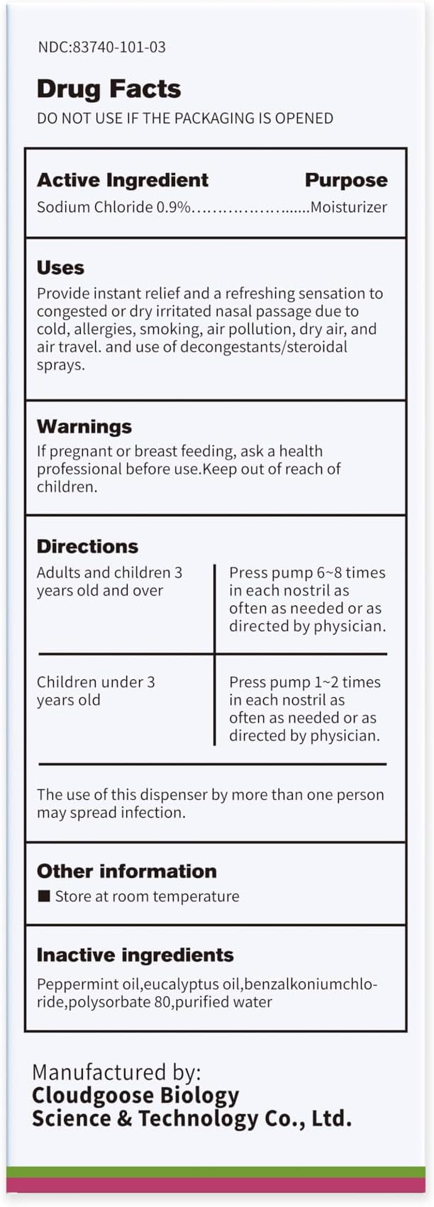 Nasal Cavity Cleaner 0.9% Physiological Saline Available for Children and Adults (60ml)-Moisturizes Dry Nose,Clean Nasal Passage，Sinus Relief，Refresh ，360 Degree Rotating Nozzle