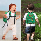 Accmor Toddler Backpack with Leash, Cute Baby Backpack with Anti Lost Wrist Link, Mini Kids Backpack Leash Walking Harness for Travel, Small Excavator Backpack Tether for Boys Girls Ages 1-3 (Green)
