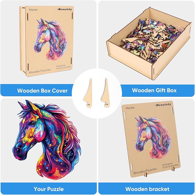 Wooden Puzzles for Adults, Horse Liberty Cool Wooden Jigsaw Puzzles(10.8 * 12.6in-200pcs), Unique Shape Animal Adult Pieces, Irregular Wood Puzzles Best Gift for Adults and Kids Family Game