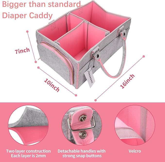 Baby Diaper Caddy Organizer for Girl Boy Large Nursery Storage Bin Basket Portable Holder Tote Bag for Changing Table and Car Baby Shower Gifts Newborn Essentials Baby Registry Must Haves Items
