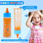 SCOM Baby Doll Bottle Accessories - 6 Pcs Feeding Bottle Toys, Magic Disappearing Milk & Juice, Pretend Play Set with Pacifiers Kids Gift Blue
