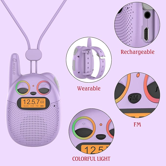 Walkie Talkies for Kids Rechargeable, Christmas Birthday Gifts for Girls Age 3-9,Easy to Use Kids Walkie Talkies,Spy Games Toys for 3 4 5 6 7 8 9 10 12 Year Old Girl with USB Chargeable Battery 2 Pack