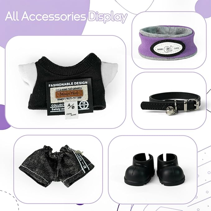 Labu-Clothes-bu Designer for 17cm Doll Clothes and Accessories，5-Piece Stylish Outfit Set with Hat/T-Shirt/Jeans/Belt/Shoes