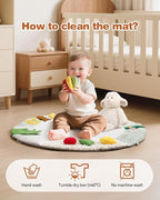 Wooden Baby Play Gym & Tummy Time Playmat – Montessori Sensory Activity Mat with 6 Developmental Toys for Fine Motor Skills – for Newborns to Toddlers (0–12M+)