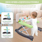 5 in 1 Foldable Baby Walker, Activity Baby Walker-Baby Bouncer, Rocker, Activity Center,Seat and Push Walker,Detachable Trampoline Mat, Adjustable Speed Rear Wheels and Height,Ages 6-18 Months(Green)