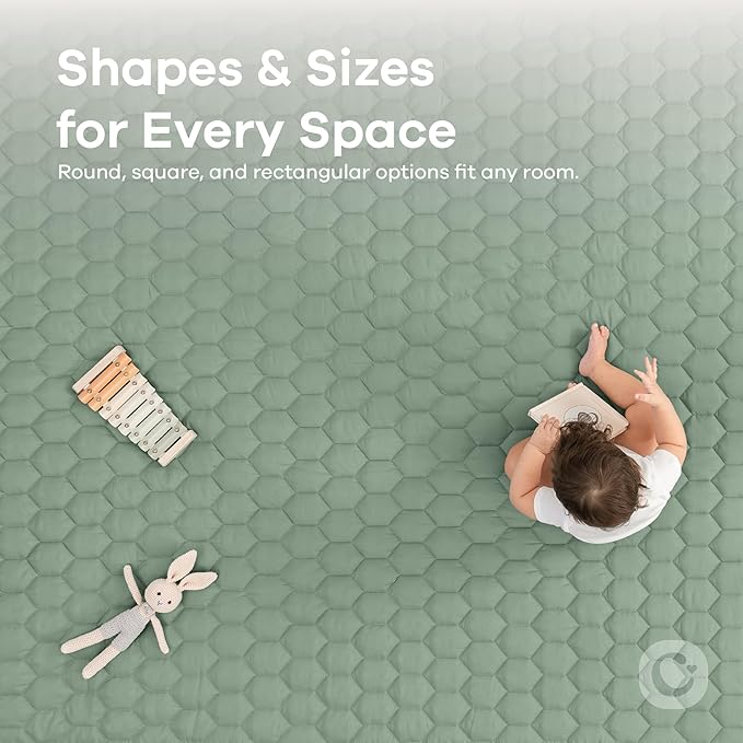 Comfy Cubs Rectangle Kids Play Mat - Medium 48 x 72 inches Soft Quilted Baby Floor Mat with Non-Slip Bottom - Plush Design for Toddlers Playtime and Relaxation - Comfortable and Durable - Fern
