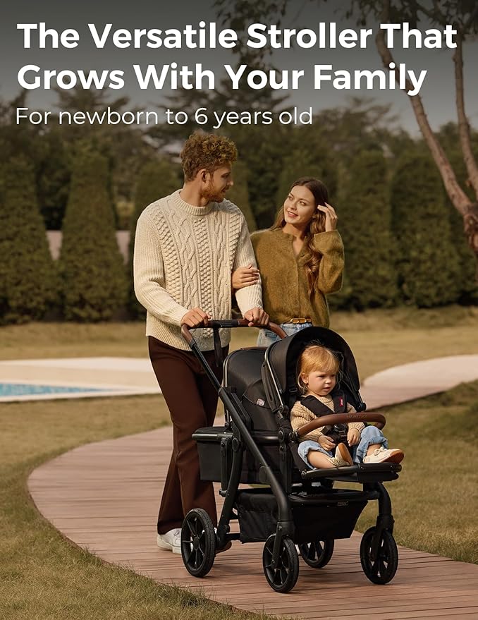 Momcozy ChangeGo Baby Stroller, Convertible Single-to-Double-to-Wagon Stroller with 23 Configurations, Seat Included, Large PU Wheels, All-Wheel Suspension ＆ Extendable UPF50+ Canopy