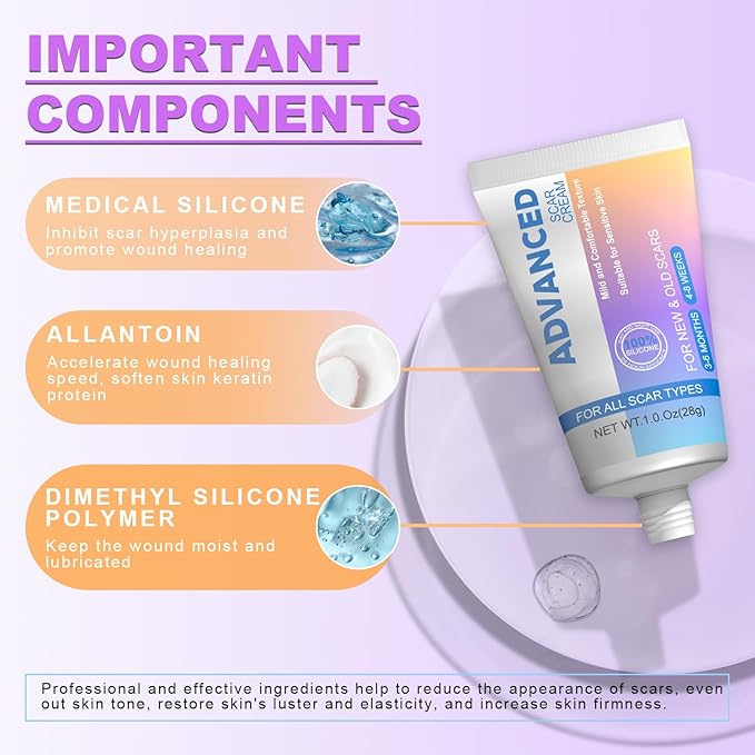 Silicone Scar Cream Scar Gel - Advanced Scar Treatment Keloid Bump Removal for Surgical Scars, C-Section, Injury, Stretch Marks, Acne, Burns, Keloids, Old & New Scars, 1.23Oz (35g)