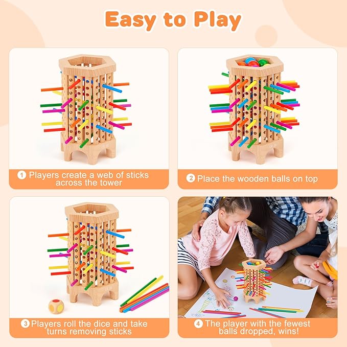 Montessori Game Wooden Board Games for Kids 4-6-8-12, 36 Colorful Stick Math Educational Toys for 3 4 5 6 Year Olds, Classic Fun Dice Games for Family Game Night for 2-6 Players Gift