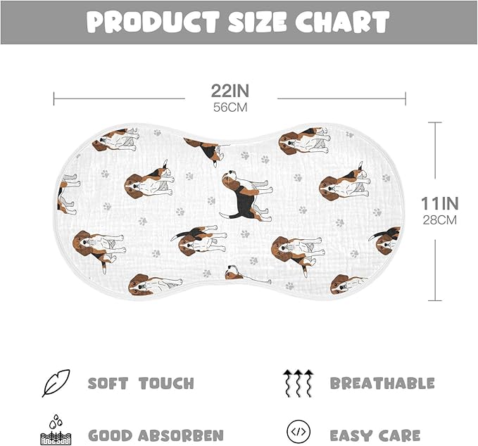4 Pack Muslin Burp Cloths Beagle Dogs Paw White Cotton Baby Burp Cloths Extra Absorbent and Soft Burping Cloth for Newborn Babies Boys Girls 22x11 Inch
