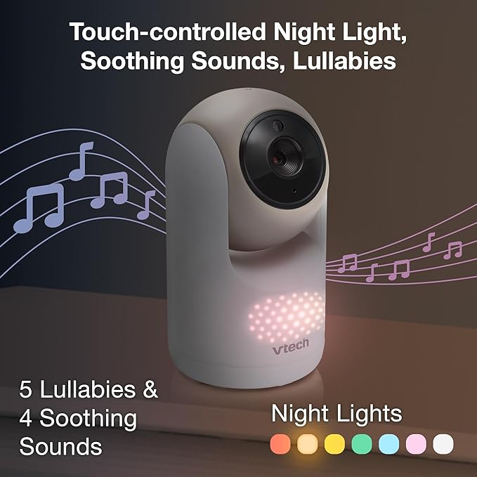 VTech Video Baby Monitor with 7" Color LCD Screen, Rechargeable Battery, Video Streaming, Audio Streaming, Pan-Tilt-Zoom, Touch Multi-Color Night Light, Two-Way Talk, Long Range: Advanced Max Tan
