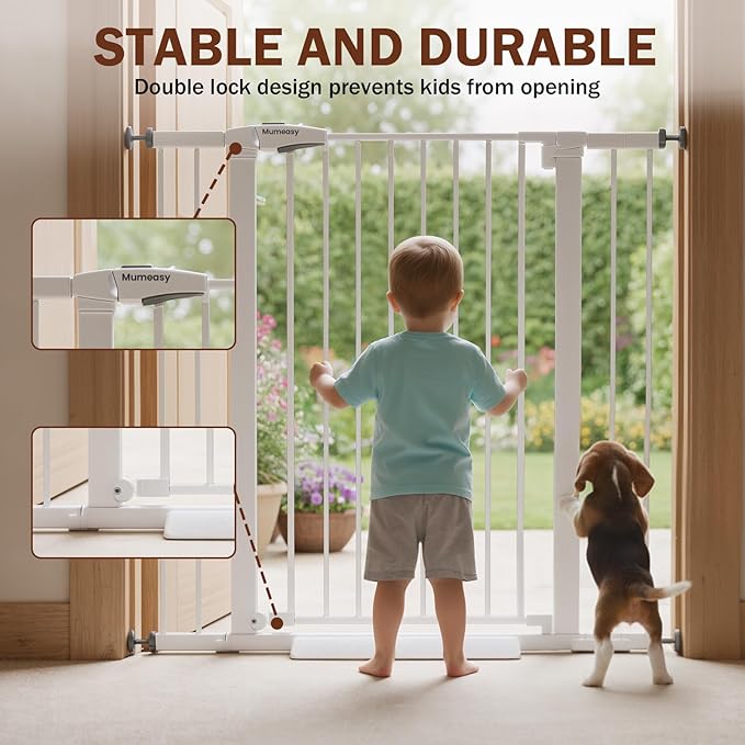 Mumeasy 36" Extra Tall Baby Gate for Stairs and Doorways, 26-40" Auto Close Dog Gate Indoor, Easy Install Pressure Mounted Pet Gate, Safety Baby Gates with Door for Child and Pets