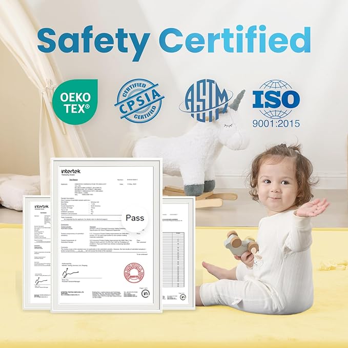 1.3" Thick Baby Play Mat for Floor Playpen, 50x50 Foam Tummy Time Mat, Padded Support Soft Plush Nursery Rug for Infant Kids Toddler Crawling Kick Activity (Vanilla)