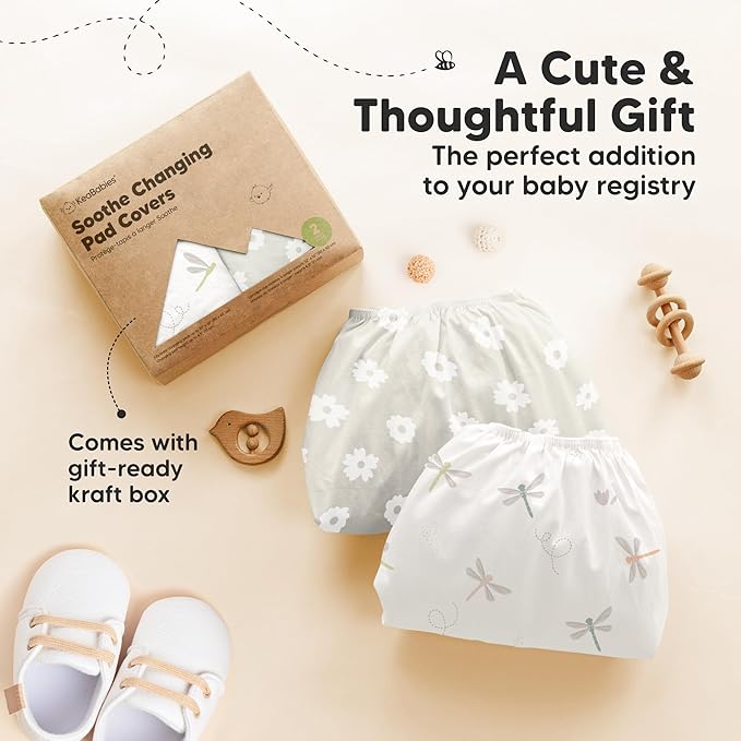 2-Pack Organic Changing Pad Covers for Girl, Boy, Neutral - 100% Cotton Changing Table Pad Cover, Soft Baby Nursery Diaper Changing Pad Sheets, Contour Changing Pads Liners, Change Pad Cover (Meadow)