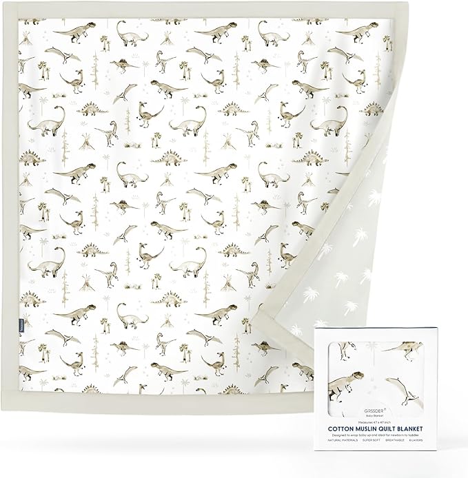 GRSSDER Cotton Muslin Quilt Blanket - Silky Soft and Breathable Baby Blanket Quilt, Oversized Muslin Blankets for Newborns, Toddlers & Kids, 6 Layers Reversible Design for All Seasons, 47" x 47"