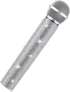 Sanwuta Fake Microphone Prop Sparkly Bling Rhinestones Plastic Play Microphone Pretend Glitter Bedazzled Mic for Cosplay Party Costume(Silver)