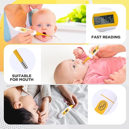 TrelaCo 20 Pcs Thermometer for Adults Digital Oral Thermometer for Fever Basal Body Fast Reading Flexible Tip for Underarm Rectal Mouth Temperature Measurement(Yellow)