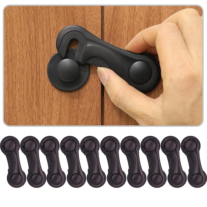 Cabinet Locks Baby Proofing, Childproof Cabinet Locks 10 Pack with Adhesive for Protecting Kids and Toddlers, Child Safety Lock for Drawer Cupboards Closet and Pantry Door (Black)