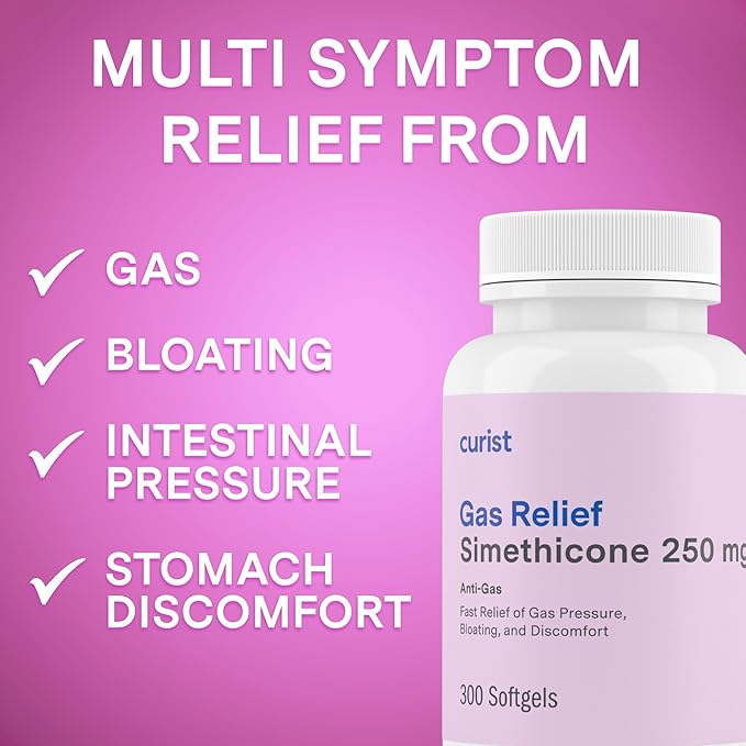 Curist Gas Relief Simethicone 2 Pack - 250 mg Softgels (600 Count) Digestive Relief, Bloating Relief & Anti Flatulence Gas Pills for Adults aids Gas and Bloating Relief (600 Softgels)