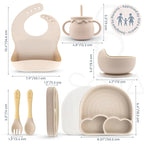 All In One Silicone Feeding Set - Safe for 6-12 Months - Non-Toxic Baby Led Weaning Supplies - Toddler Self Feeding Utensils - BPA-Free - Mess Free Essentials