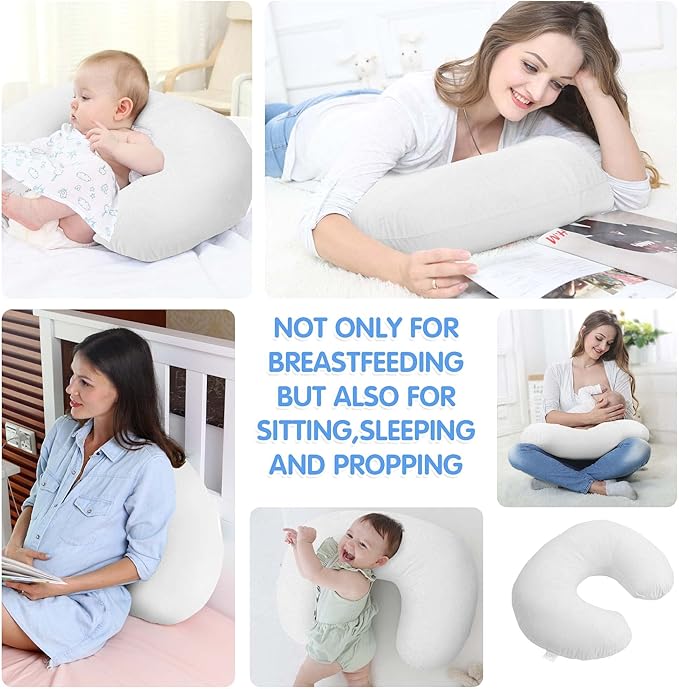LAT Waterproof Nursing Pillow for Breastfeeding,Waterproof Removable Cover,Ergonomic Breast Feeding Pillows Baby for Baby Boys and Girls,Machine Washable(White)