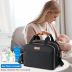 Breastmilk Cooler Bag with Ice Pack Fits 6 Baby Bottles Up to 9 Ounce, Compatible with Wearable Breast Pumps & Accessories-Black