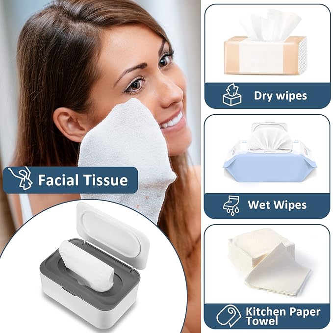 6 Pack Baby Wipes Dispenser Wipe Holder with Lids Refillable Container with Sealing Design Keeps Fresh Easy Open and Close for Bathroom Baby Nursery(Dark Gray)