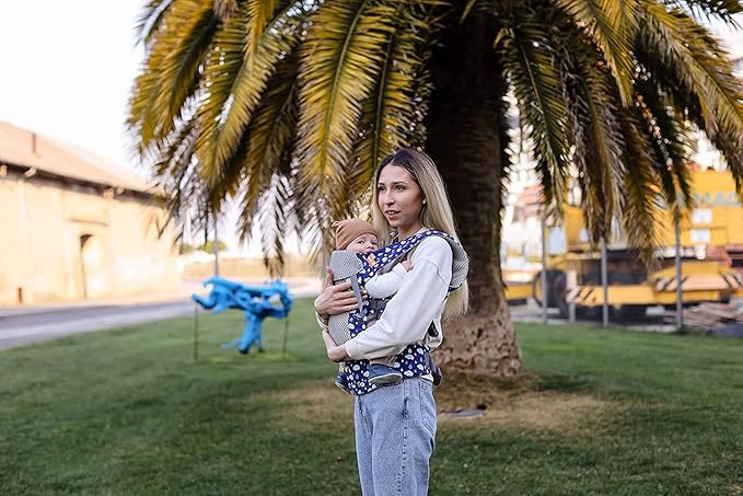 Beco Gemini Baby Carrier from Newborn to Toddler - Certified Ergonomic Newborn Baby Carrier for Infants and Children of 7-35 lbs - M Shape, Adjustable Seat, Breathable 3D Mesh (Cool Rain Drops)