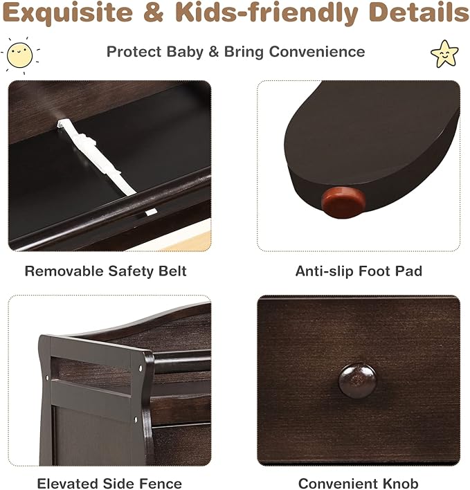 Costzon 3-Drawer Changing Table, Infant Diaper Changing Station with Drawers, Safety Rails & Strap, Baby Changing Table Dresser for Nursery, Easy Assembly (Brown)