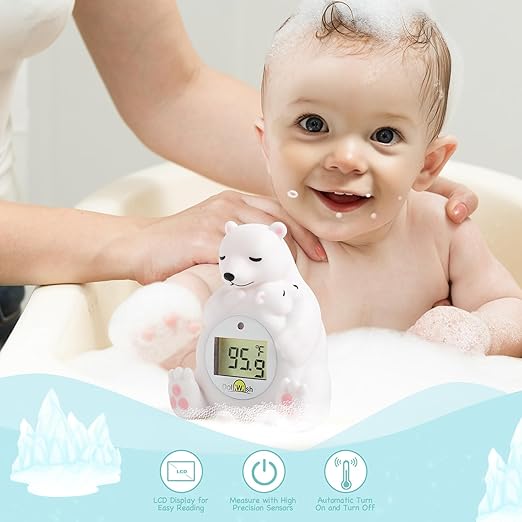 Baby Bath Thermometer for Infants,Cute Polar Bear Digital Bath Thermometer for Baby,Room&Water Temperature Toy