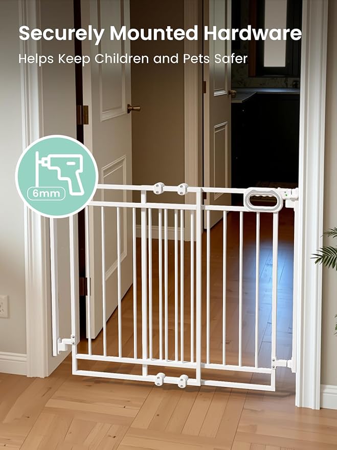 Grownsy Baby Gate for Stairs- No Bottom Bar, Adjustable Width 32” to 48” for Child and Pet, Dog Gate with Auto-Close & One-Hand Operation, Screw-in Installation for Doorways and Indoor Use