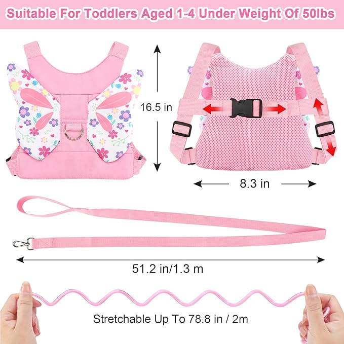 Accmor Toddler Harness Leash, Cute Butterfly Kids Leash + Anti Lost Wrist Link for Outdoor Travel, Adorable Child Walking Harness Wristband Assistant Strap Belt Keep Kids Close for Baby Boys Girls