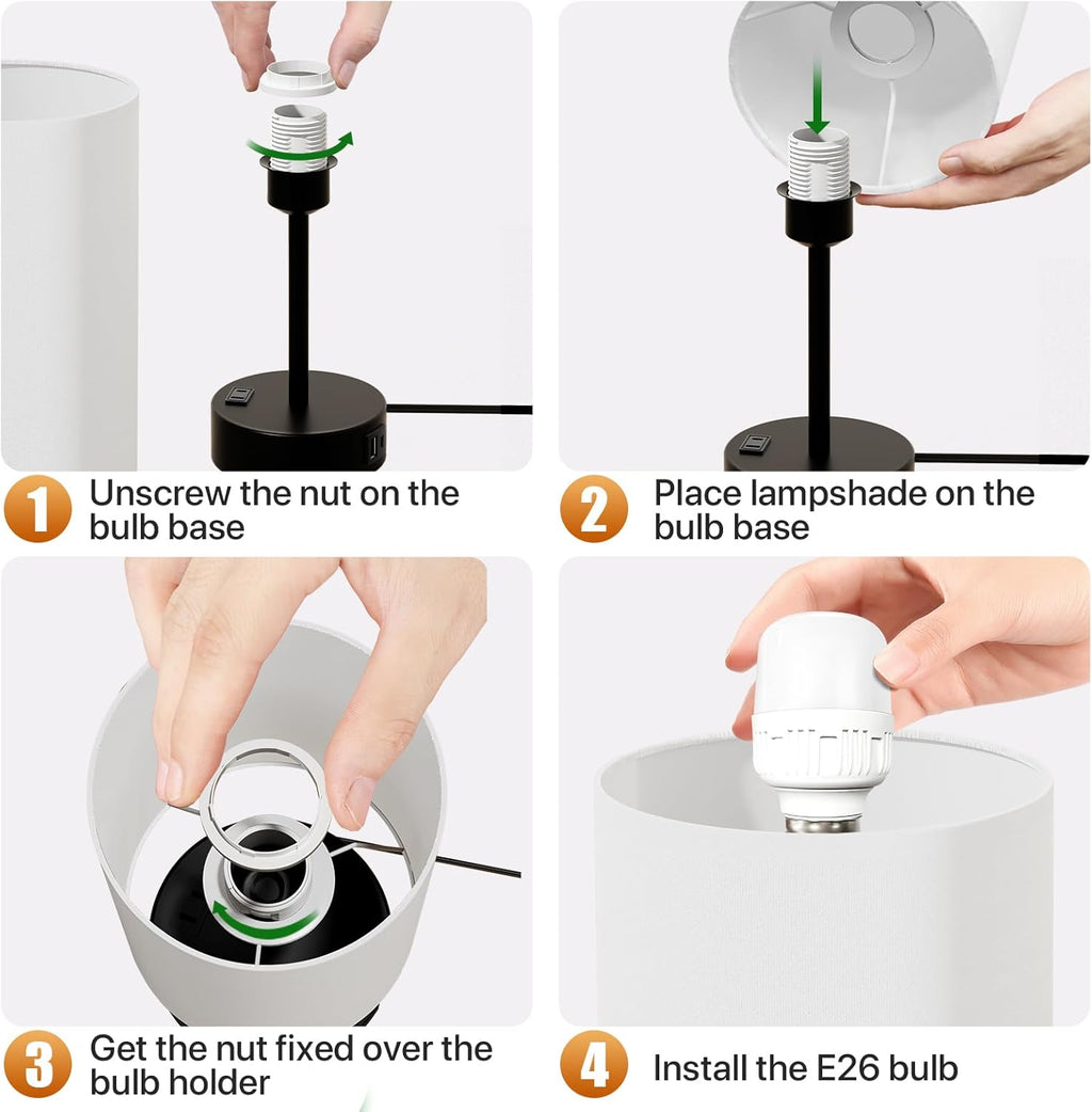 KPQ Small Bedside Lamp Touch Control Table Lamp with USB A+C Charging Ports & AC Outlet 3-Way Dimmable Nightstand Lamp with Linen Fabric Shade for Bedroom Living Room