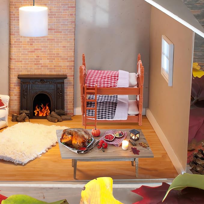 DOITOOL Wooden Doll Bunk Bed, Doll House Furniture Dollhouse Decoration Accessories Simulation Dollhouse Miniature Bunk Bed DIY Dolls Beds with Ladder