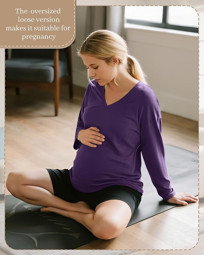 3 Pack Women's Oversize Nursing Shirts for Breastfeeding with Hidden Zippers Loose Fit Long Sleeve Maternity Tops