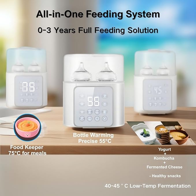 Double Bottle Warmer, LSZY Baby Bottle & Food Heater -Fast Milk Warmer for Breastmilk/Formula w/20 Bags, 45/75/100°C, 24H Keep Warm, Sanitize, Thaw Egg Cooker