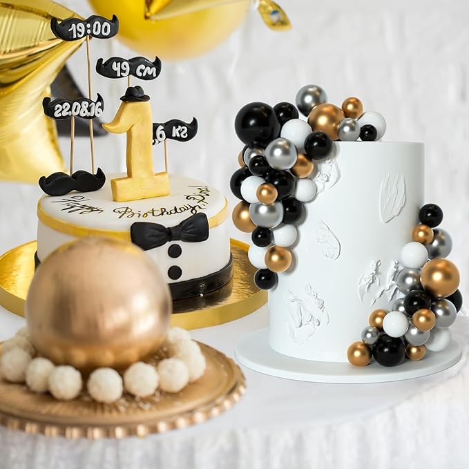 75 Pieces Cake Balls Topper Decorations Foam Cupcake Topper Mini Balloon Cake Topper Balls Cake Picks for Cake Deco Birthday Party Wedding（Black, Gold. Silver, White）