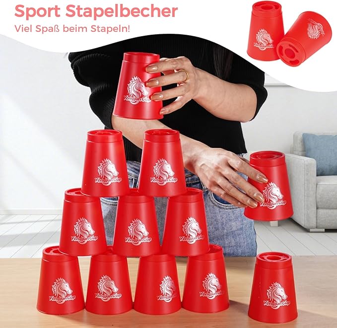 yeesport 24 Pcs Sport Stacking Cups, Sport Training Game for Challenge Competition, Plastic Stacking Cups, Classic Family Game for Kids and Adults, Blue+Red
