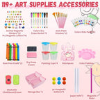 Easel for Kids,Adjustable Wooden Art Easel for Kids,119+ Art Supplies,Double Sided Magnetic Chalkboard and White Board Whit Storage Basket,Drawing and Painting for Aged 2-4,5-7,8-12,2 Paper Rolls