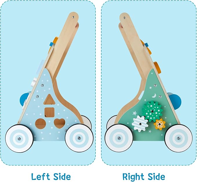 Wooden Baby Walker, 10 in 1 Baby Activity Center Walker Adjustable Wood Toddler Walker Push Walker Toy for Boys and Girls (BW001)