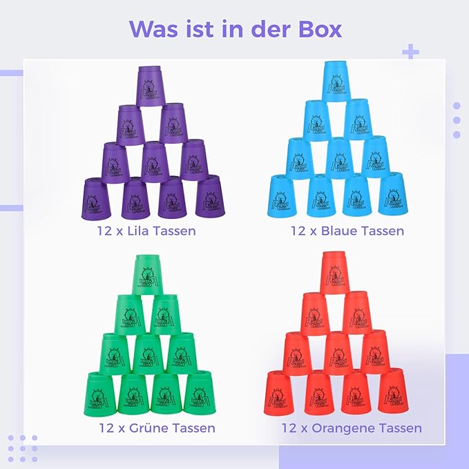 yeesport Sport Stacking Cups, 48pcs Sports Stacking Cups Sport Training Games for Travel Party Challenge Competition Gift for Kids and Adults (Blue+Green+Orange+Purple)