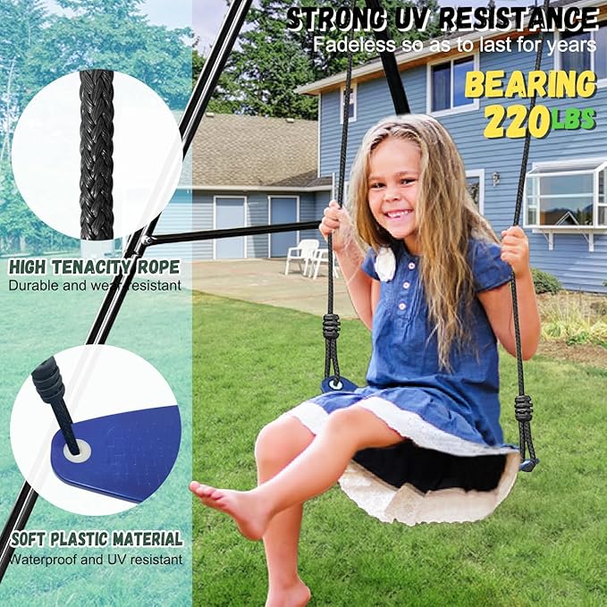 4-in-1 Heavy Duty Swing Set for Backyard – Large Metal Frame with Saucer Swing, Sandbox, Basketball Hoop & Single Swing Seat | Toddler to Kids Play Equipment | Outdoor & Indoor Use | Kids Gift