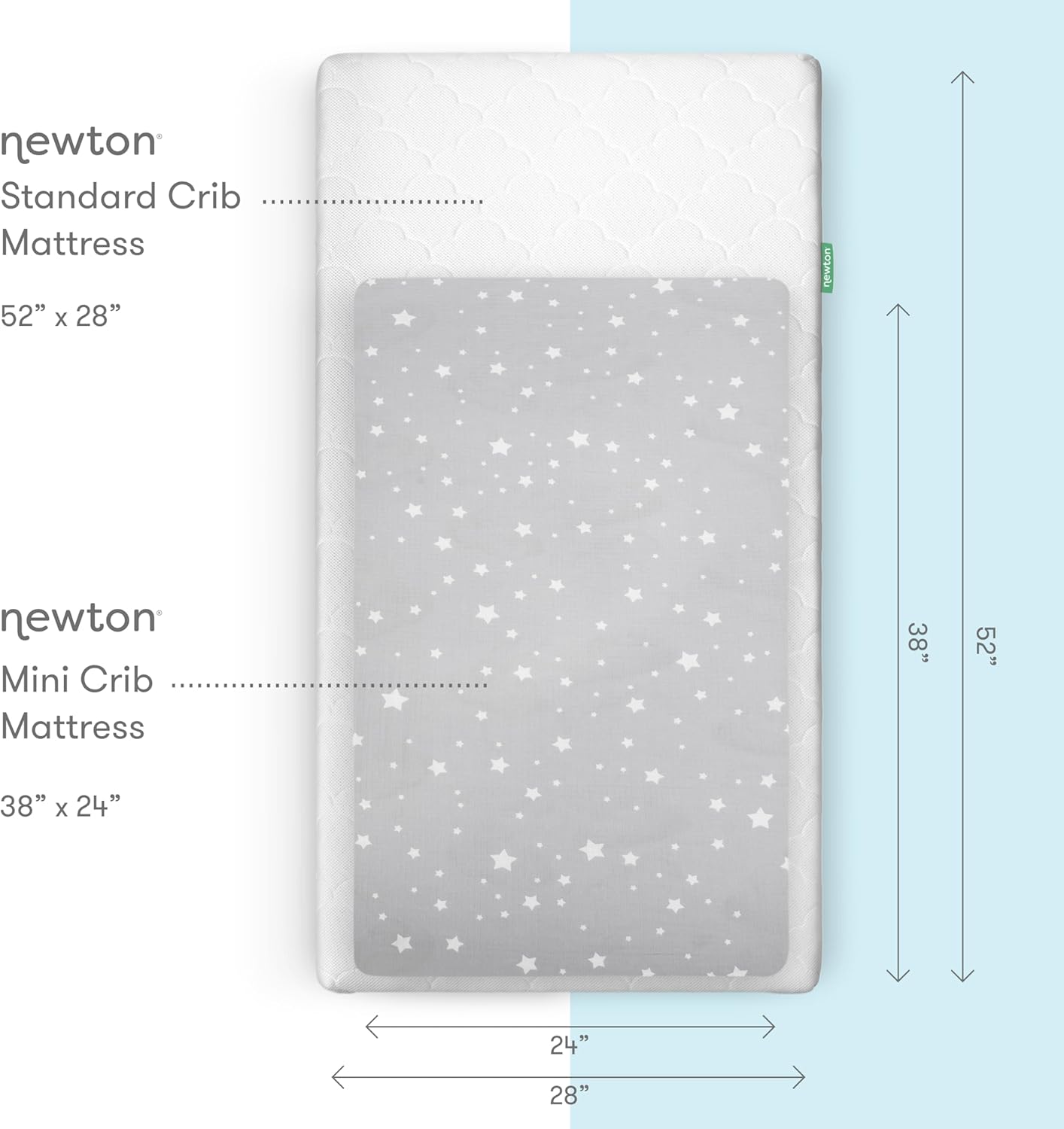 Newton Baby Fitted Mini Crib Sheets (2-Pack) | Organic Muslin Cotton, Breathable & Soft Baby Sheets, Washable Baby Mattress Sheets, Fits Any Mini Sized Crib 24" x 38", Stardust Twilight Grey + White