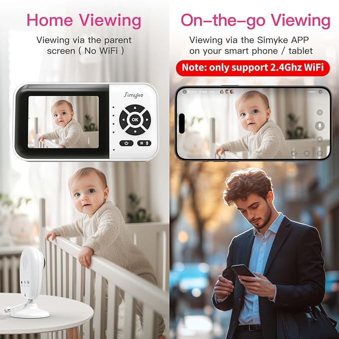 Smart Video Baby Monitor with Camera and Audio,Dual Mode,WiFi On/Off Switch,2.8inch Display,App,1080p Camera,1500ft Long Range,Night Vision,2-Way Talk,AI Baby Growth Album Function