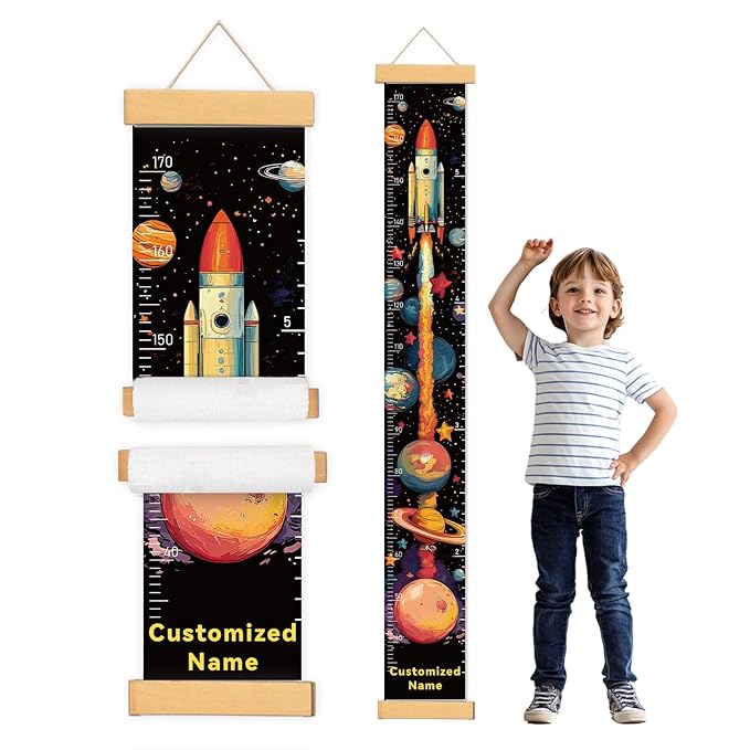 Personalized Name Kids Growth Chart for Wall, Rocket Premium Canvas Removable Height Chart for Kids, Height Measurement for Wall, Height Chart for Kids & Babies, Kids Nursery Decor