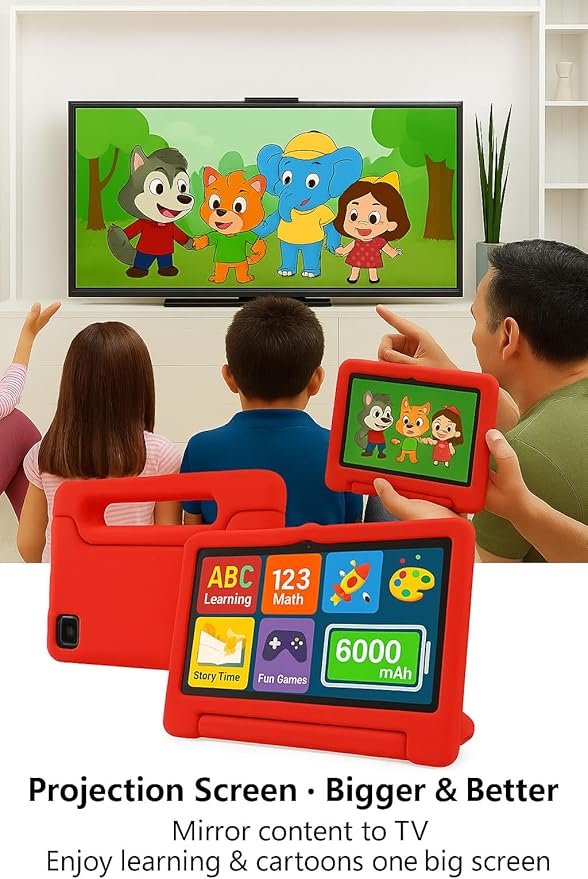 10.1 Inch Kids Tablet with Shockproof Case | Android 14, 64GB+8GB RAM, 12H Battery | Parental Control, Google Kids Space & Preloaded Educational Apps | WiFi 6, HD Display, Ages 3-12