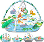 Baby Gym Play Mat, 8-in-1 Tummy Time Mat & Activity Gym Mat Ball Pit with Detachable Toys, Washable Infant Play Mat for Visual, Hearing, Sensory, Motor Development, Newborn Baby Toys Gift for Toddler 0-3-6-9-12 Months Easy to Install