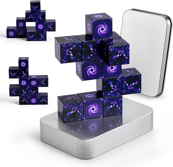 3 otters 12PCS Magnetic Building Blocks, Travel Toys for Kids STEM Magnetic Cube with Storage Box for Boys Girls Birthday Gift (Portal)