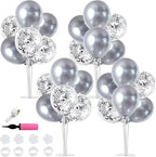 TONIFUL 4 Silver Balloon Stand Centerpiece Table Decorations for 25th Wedding Anniversary Birthday Bridal Shower Graduation Party Decorations New Year 2025 Christmas