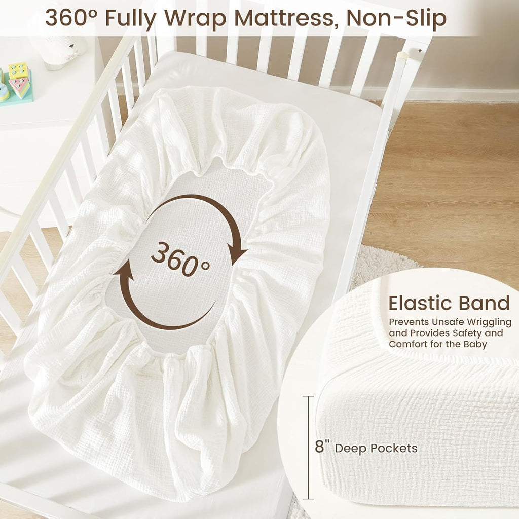 david's kids Muslin Crib Sheets for Boys Girls, 2 Pack 100% Cotton Soft Breathable Fitted Baby Sheet Set, 28x52 Inch Fits Standard Crib and Toddler Mattresses, Snow White & English Rose